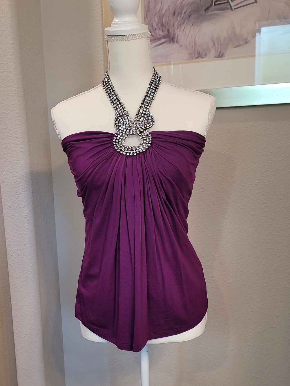 Boston Proper Purple Strapless Halter-Style Top with Rhinestone Accent